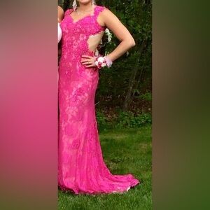 Pink Floral Backless Long Dress